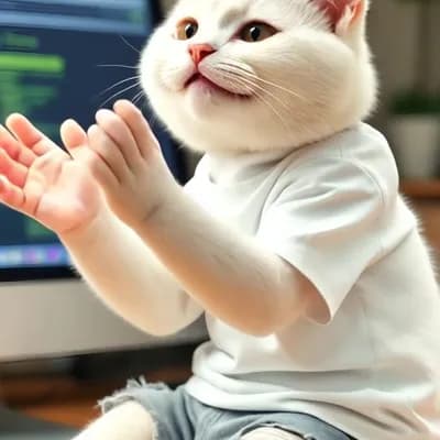 AI generated video: Cat is happy clapping and laughing in front of computer 