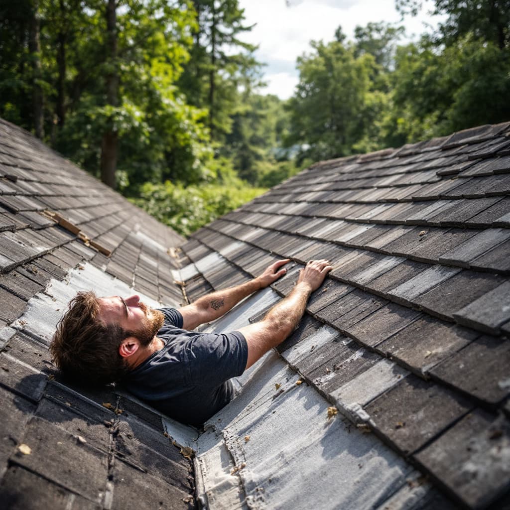 AI generated: a man is laying and look at roof