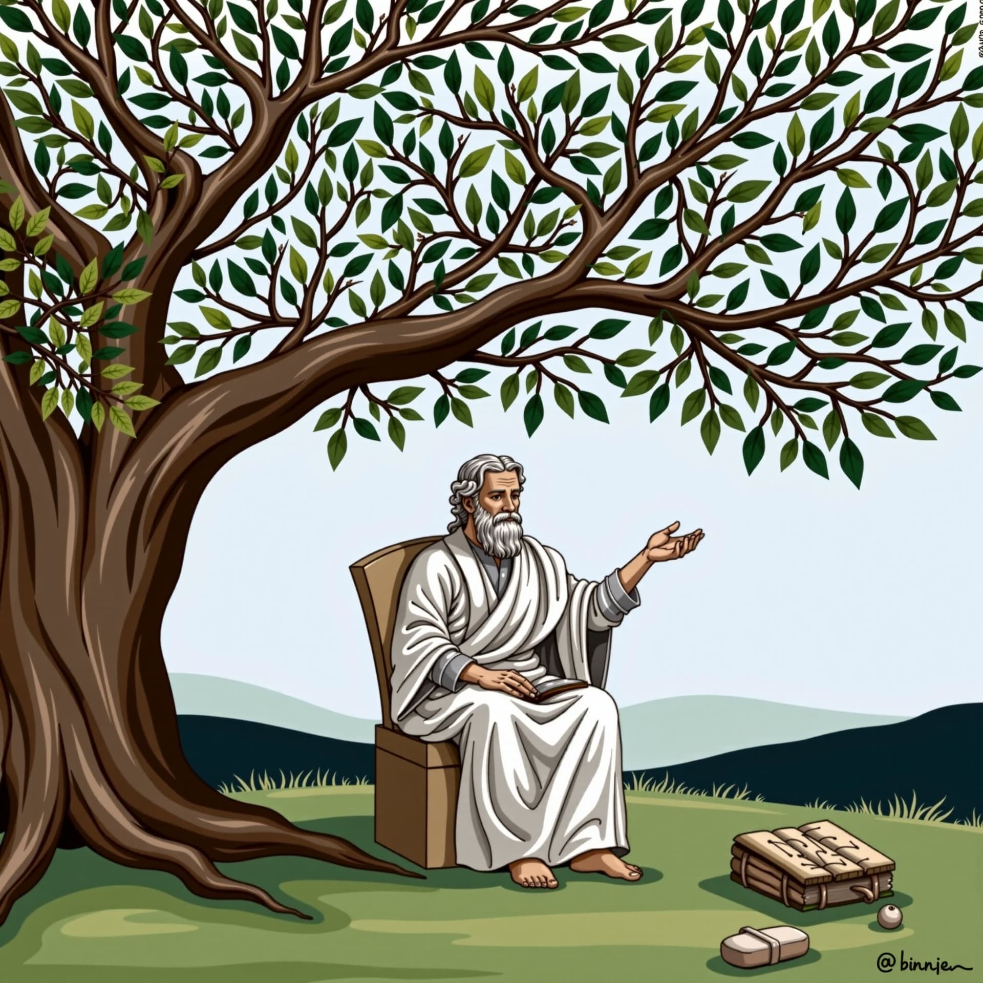 AI generated: "An AI-generated artwork of a philosopher teaching under an olive tree, blending classical and moder...