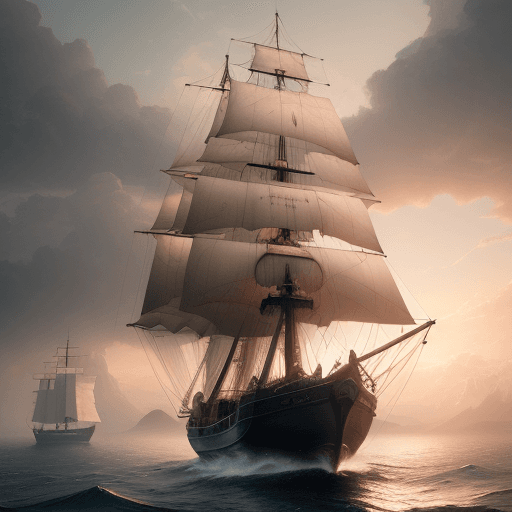 AI generated: Photo of a ultra realistic sailing ship, dramatic light, pale sunrise, cinematic lighting, battered,...