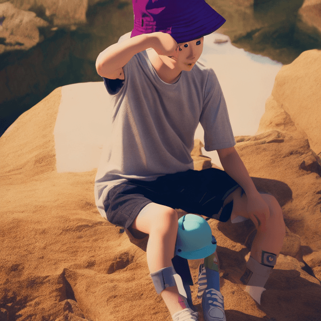 AI generated: cute anime boy wearing a bucket hat, funko, 8k uhd, cinematic lighting, stunning environment