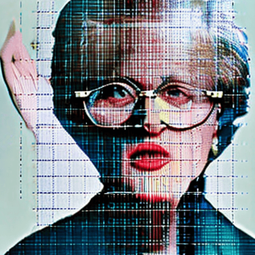 AI generated: Portrait of Angela Lansbury in iconic pose from the tv series murder she wrote.  wearing glasses.  H...