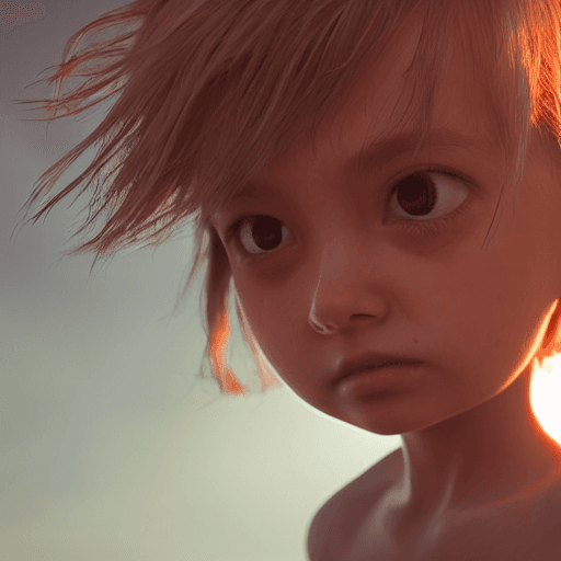 AI generated: photo of a ultra realistic little girl, dramatic light, pale sunrise, cinematic lighting, battered, ...