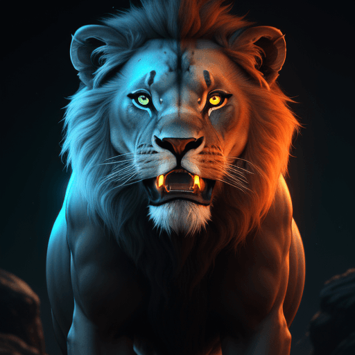 AI generated: a front of view photo of a lions roar, vibrant, bioluminescence, 8k, trending on artstation, soft li...