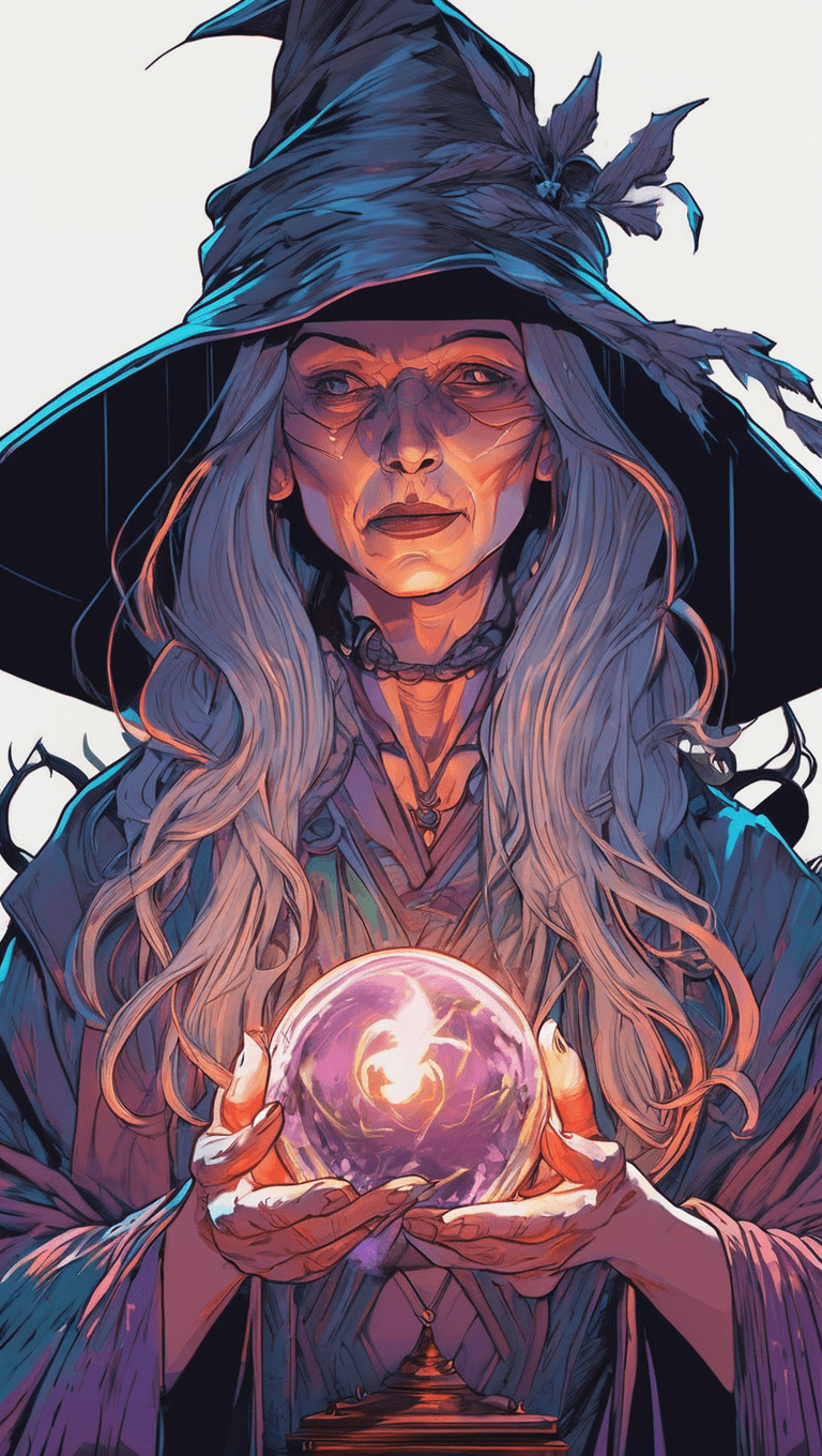 AI generated: an old witch casting a spell, an anime drawing, trending on Artstation, serial art, martin ansin art...