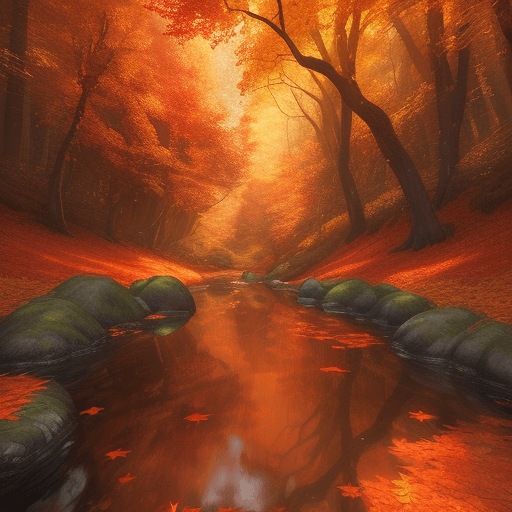AI generated: Create a digital artwork that portrays an enchanted forest in the heart of autumn. The forest should...