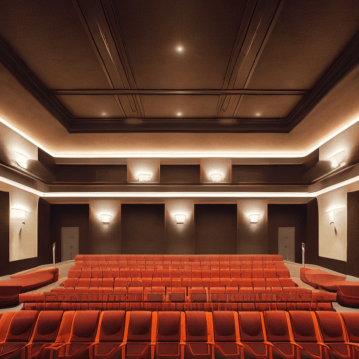 AI generated: photography, vast emptiness of a movie theater serves as the backdrop for a moment of carefree repos...