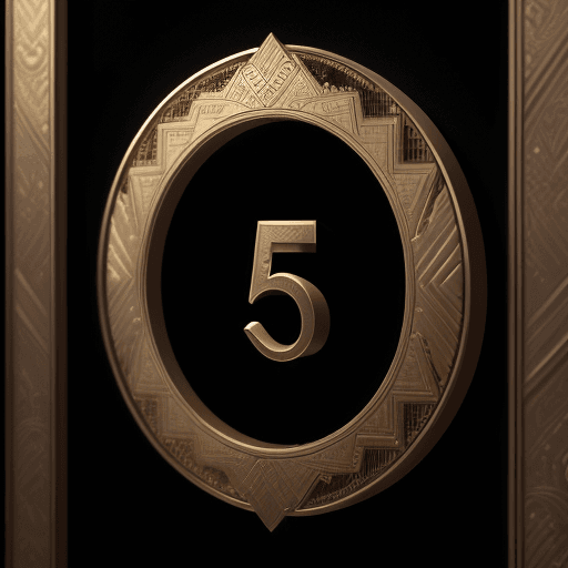 AI generated: "5" engraved in gold, black background, octane render, trending on artstation, t symmetrical artwork...