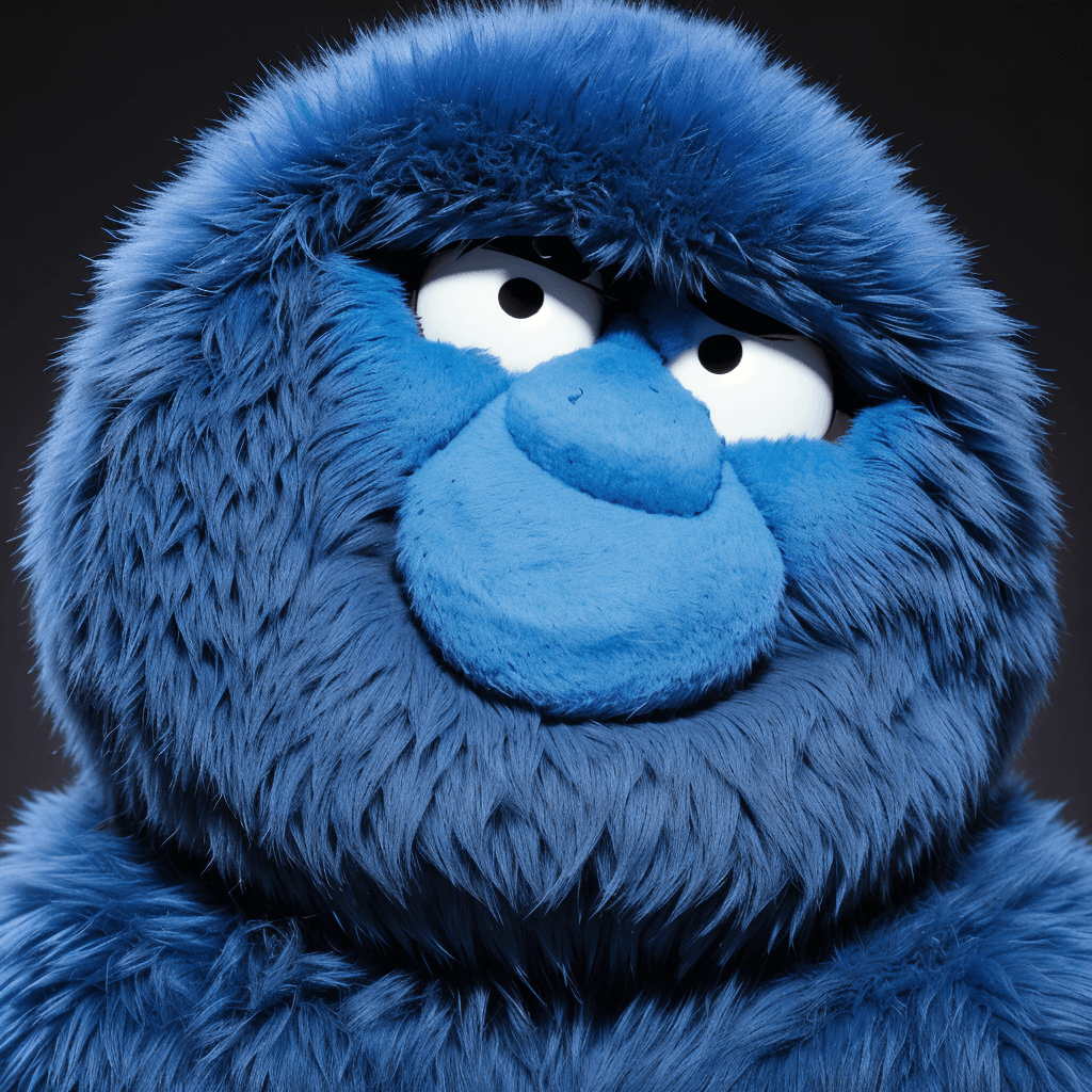 AI generated: An image of a blue monster with a fair to medium blue complexion and loose, The portrait features so...