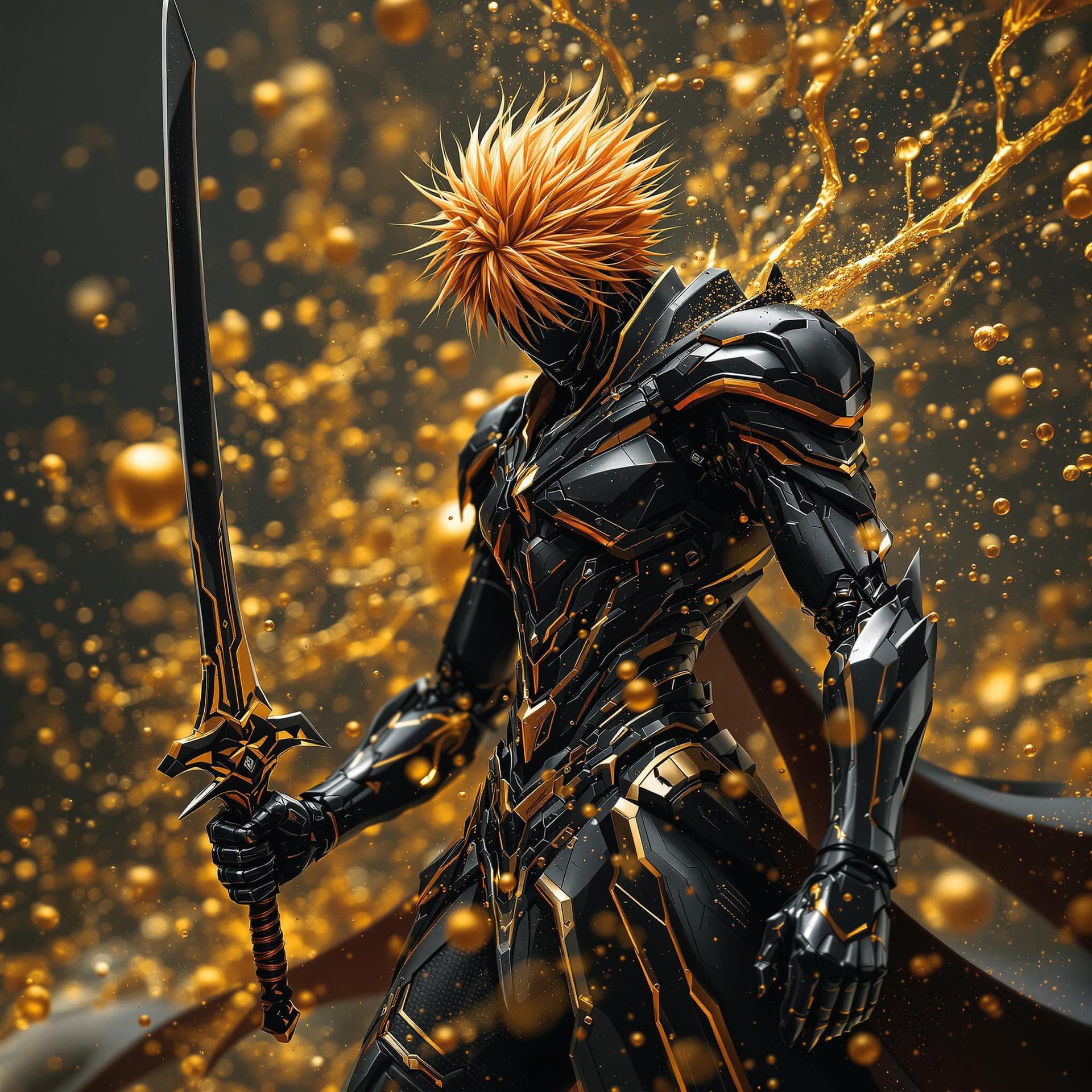 AI generated: photography,professional Describes a Vantablack Urban Techwearstyle exoskeleton metal mecha Ichigo K...