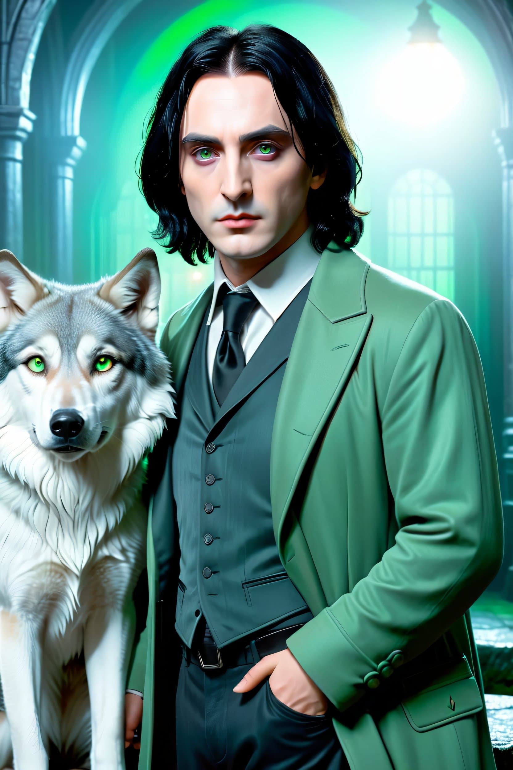 AI generated: Ultra Photo Realistic, Very Detailed, distinguished British man, young adult, Severus Snape, black H...