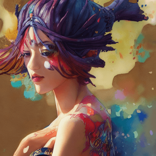 AI generated: Beautiful anime watercolor painting of summerpunk lady. summer chill day, paint dripping by tim okam...