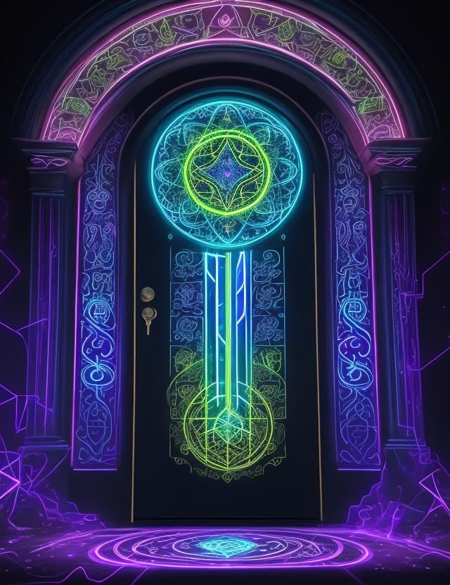 AI generated: fantacy game , designed  a classic door for quantum dimention, colourful a mesmerizing acrylic paint...