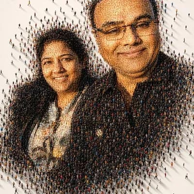 AI generated video: A 3D parallax effect animated from the image. The background crowd of tiny people shifts and drifts ...