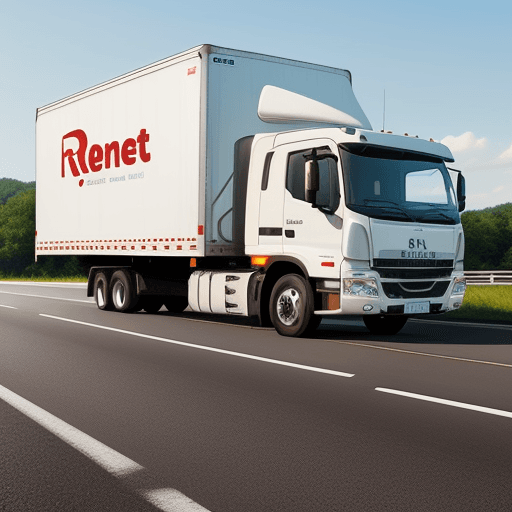 AI generated: Generate an image for a delivery companies' website with a large white truck on the road RTT