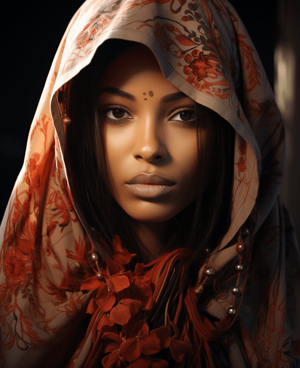 AI generated: the mary painting, in the style of light red and purple, tarot card, detailed facial features, haifa...