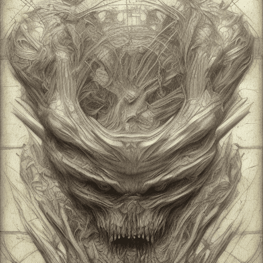 AI generated: leonardo da vinci color intricate full page scan blueprint of concept art dark creature, with touris...