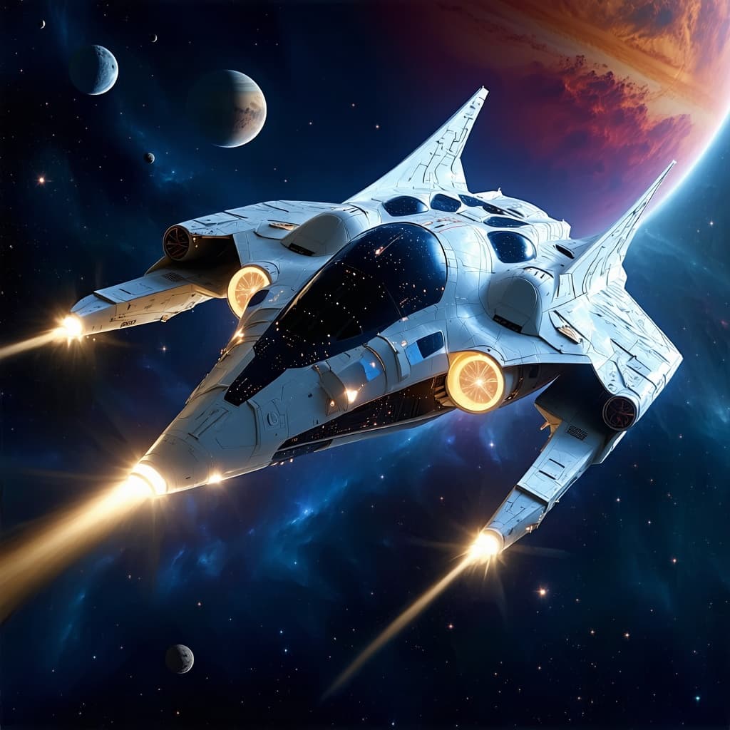 AI generated: Imagine, in detail, a small, Spider-like design, one-man combat-fighter alien star fighter to show a...
