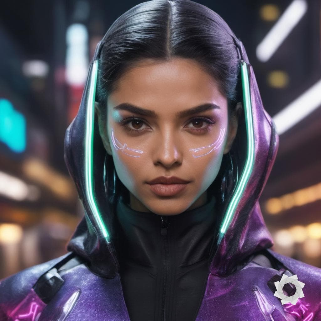 AI generated: Deepika Padukone as a futuristic girl, kawaii style {style Detailed body painting beautiful neon ope...