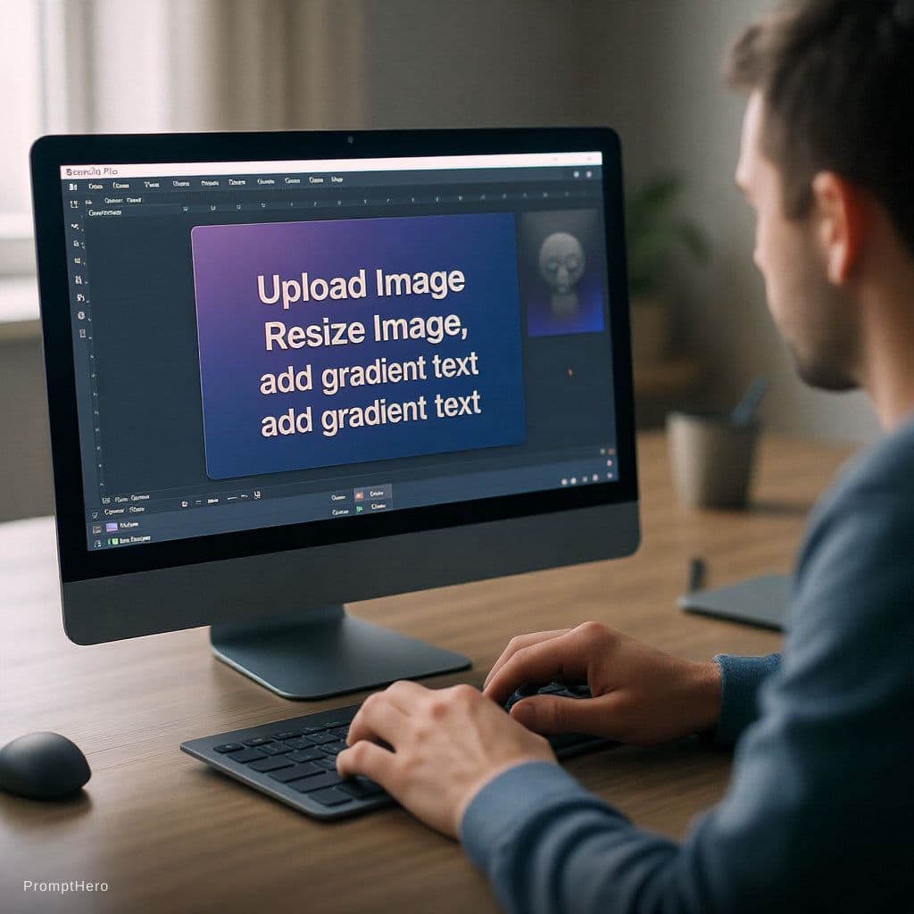 AI generated: Textify Pic: Search AI and Upload Image, Resize Image, add gradient text, Convert to formats like PN...