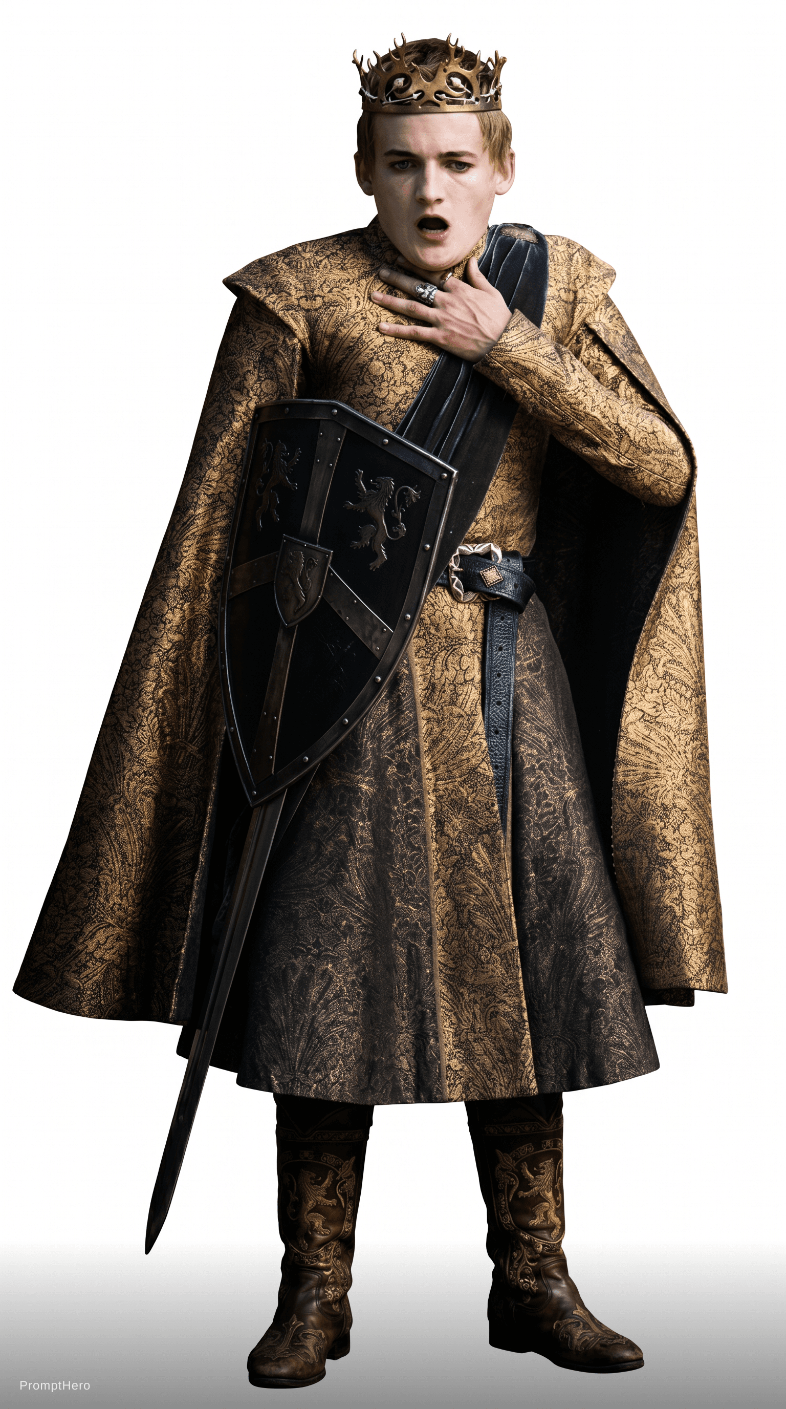 AI generated: make photo realistic photo cinematic lighting and make sure his entire body fits. cutout on white ba...
