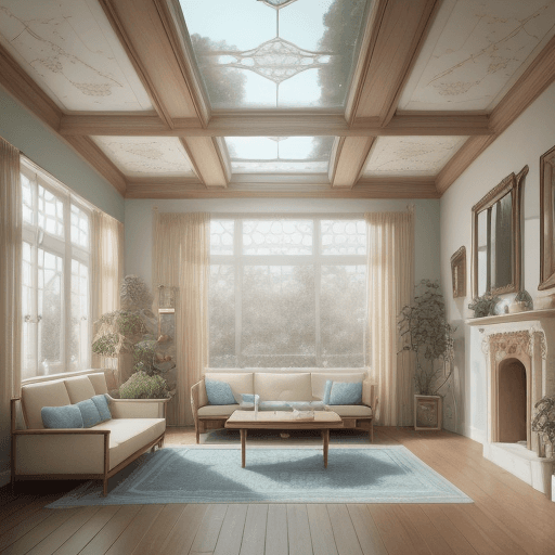 AI generated: High resolution photography interior design, dreamy sunken living room conversation pit, wooden floo...