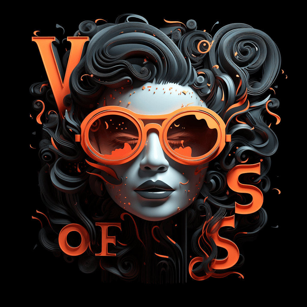 AI generated: "ON VOUS TIRE LE PORTRAIT?" [WOMAN WITH LARGE GLASSES AND COLORFUL LETTERS] : : text on a black back...