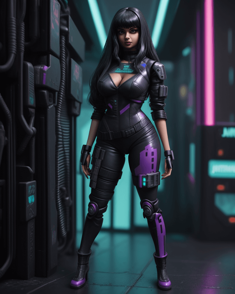 AI generated: action figure of ((Jameela Jamil)), wearing cyberpunk  outfit
