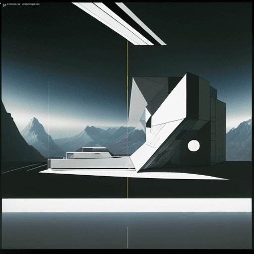 AI generated: In the style of el lissitzky, Bauhaus art, epic single storey villa, futuristic, geometric forms, li...