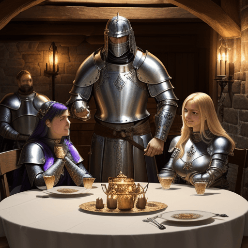 AI generated: "Create an evocative scene in a crowded medieval inn where a distinguished human paladin, adorned in...