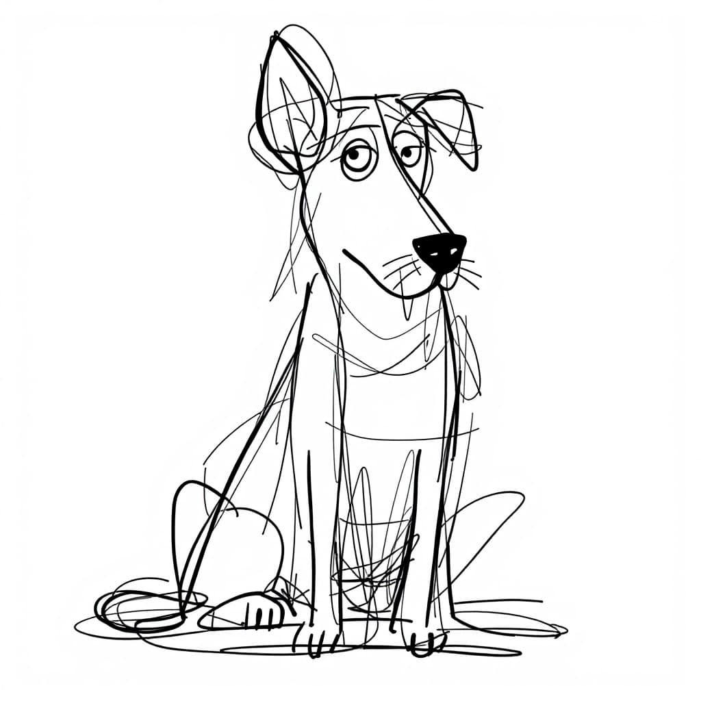 AI generated: A drawing of a dog in one-line drawing, figure outline only, single line, simple, in the style of on...