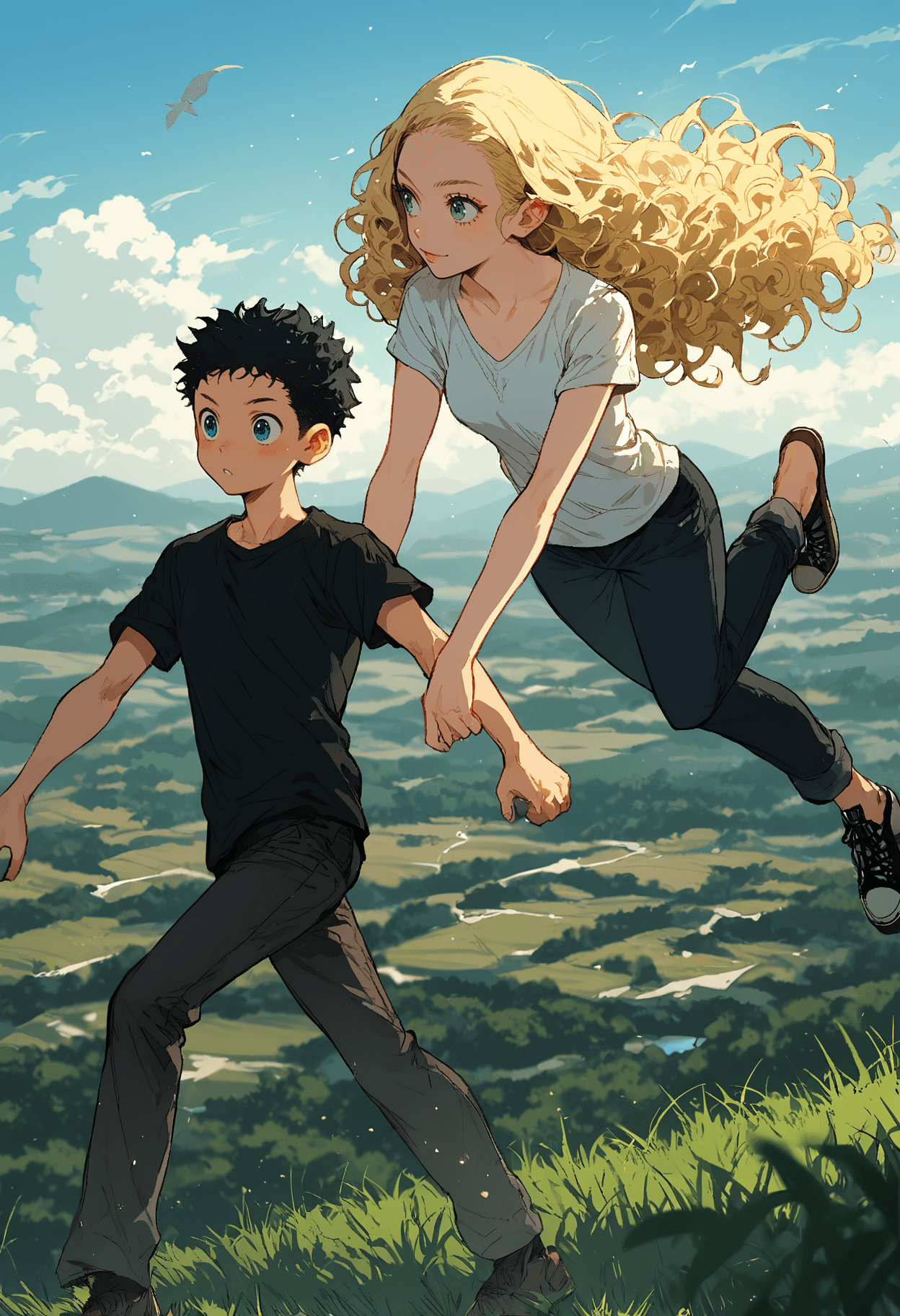 AI generated: score_9, score_8_up, score_7_up,source_anime,1boy,black hair,short hair,green eyes,perfecteyes,curly...