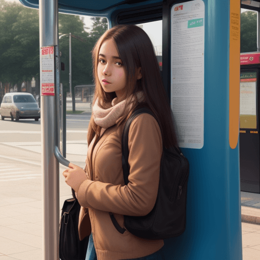 AI generated: beautiful girl standing at bus stop
