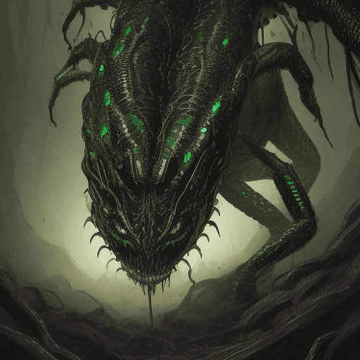 AI generated: Full body photo of a scary alien creature that looks like a centipede with venom coming out from its...