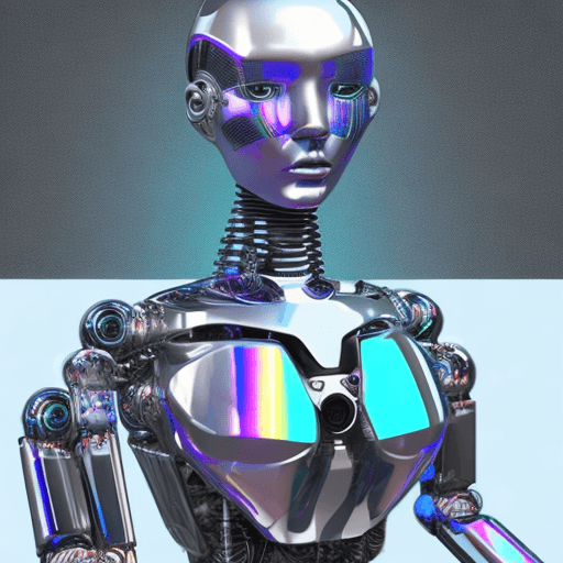 AI generated: humanoid robot, powered by AI, will have a semi-transparent, morphing material body, showcasing holo...
