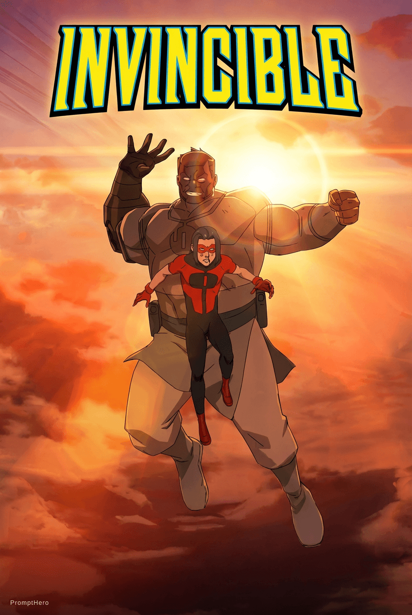 AI generated: Create me a poster in A3 format with the invincible logo at the top in the same font as the comics p...