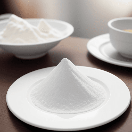 AI generated: white powder lie on a plate on the table professional colour grading, soft shadows, no contrast, cle...