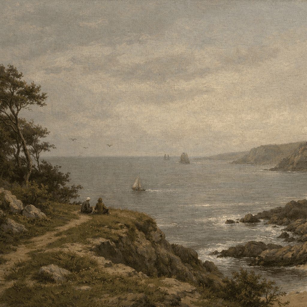 AI generated: Create a pastoral landscape artwork that looks like something a human would make. Make it a painting...