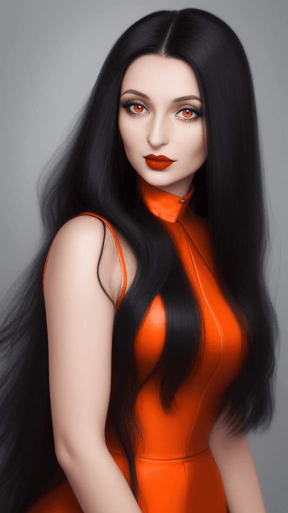 AI generated: arafed woman with long hair and orange lipstick posing for a picture, ekaterina, profile image, red ...