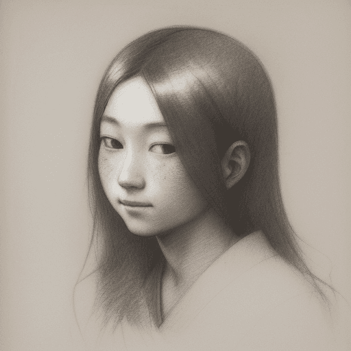 AI generated: an expressionist charcoal sketch by Odilon Redon, drawing, face only, a gorgeous Japanese woman, hin...
