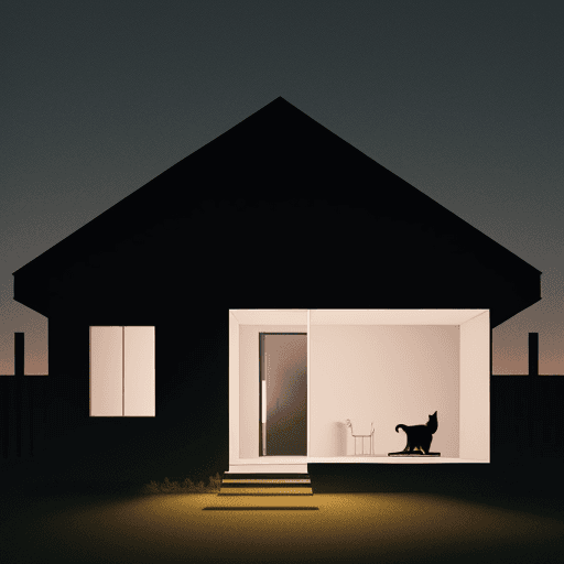 AI generated: minimalistic house with person in front with a cat next to them. at dusk with pecil strokes.