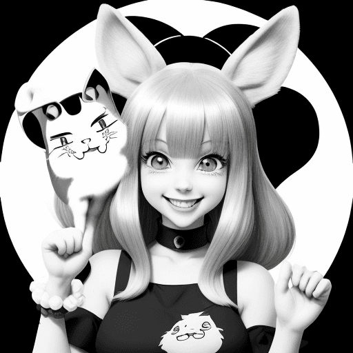 AI generated: Pets, cartoons, anime, cute, big smile,{{{{{{black and white style}}}}}}