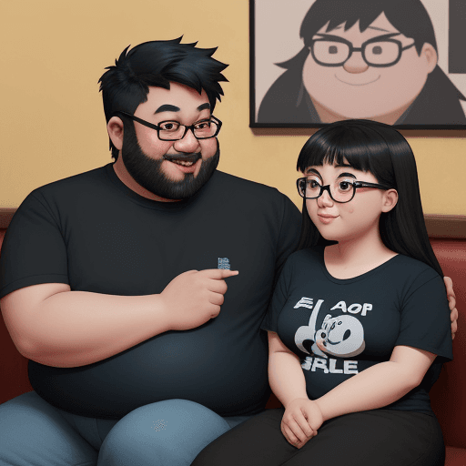 AI generated: Two Asians.A 40-year-old father and a 15-year-old girl were sitting very close to each other on the ...