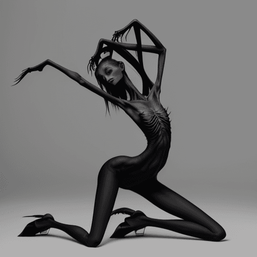 AI generated: extreme skinny slender girl very skinny slender girl, with long curved claws, skinny legs and long s...