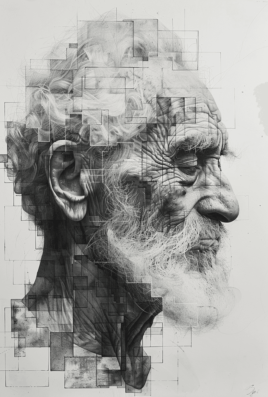 AI generated: the head and shoulders of an elderly man with a beard, in the style of nautical surrealism, intricat...
