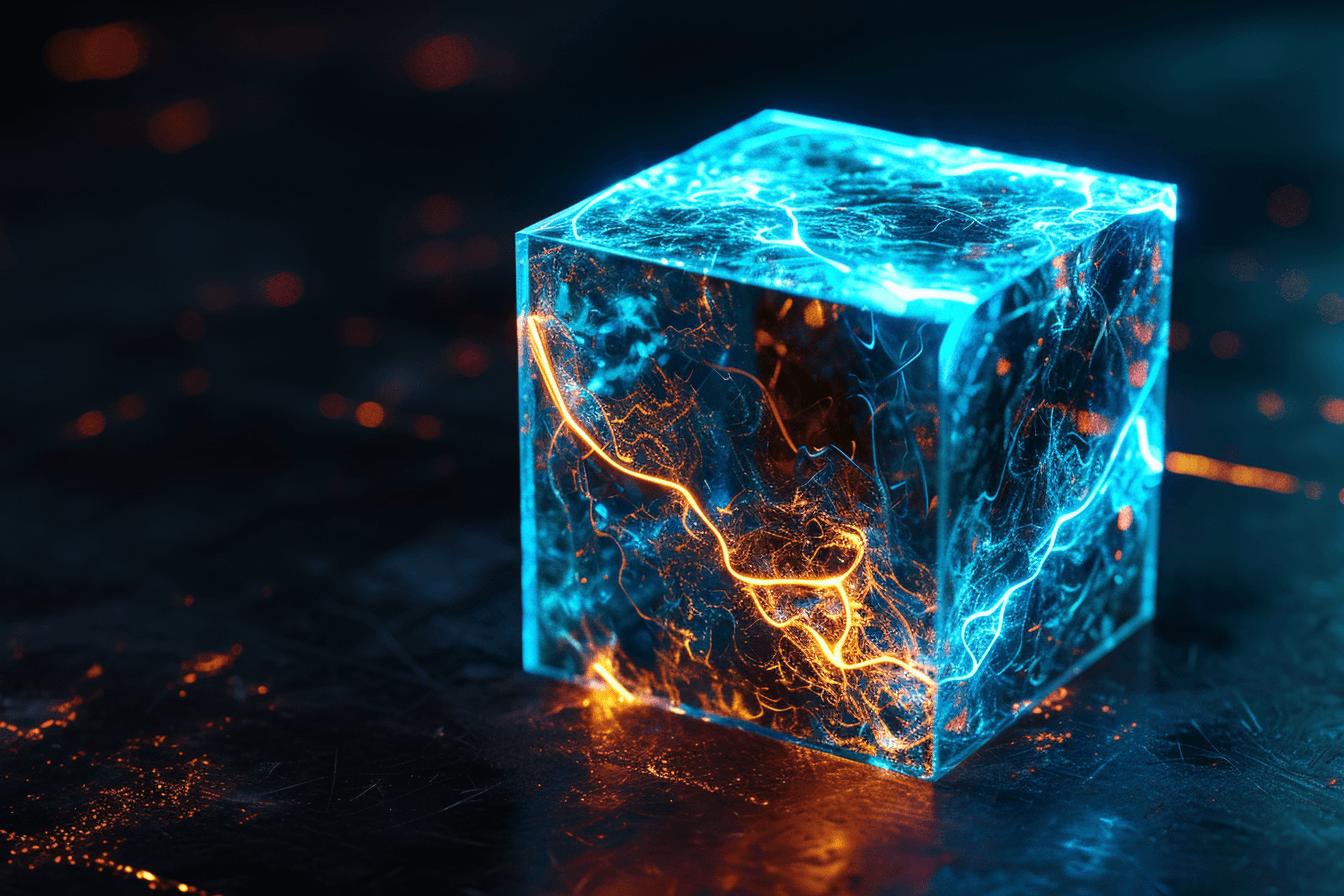 AI generated: Fractal Cube, Bioluminecent lines, itricate lighting, octane rendering --ar 3:2 --v 6