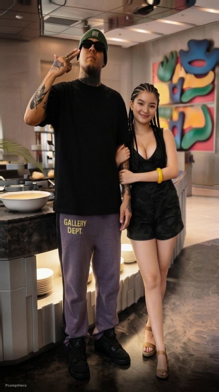 AI generated: 
Change only the man's footwear to small sized Air Jordan 4 all black Black Cat. Make sure the open ...