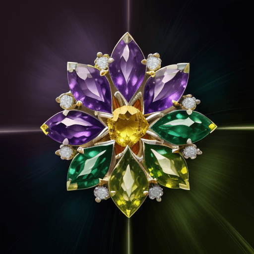 AI generated: magic lights, flowing from one yellow topaz gem, one blue sapphire gem, one green emerald gem, one r...