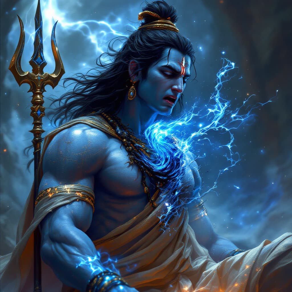 AI generated: Lord Shiva:
In this scene, Lord Shiva is depicted with a powerful, almost otherworldly presence. His...