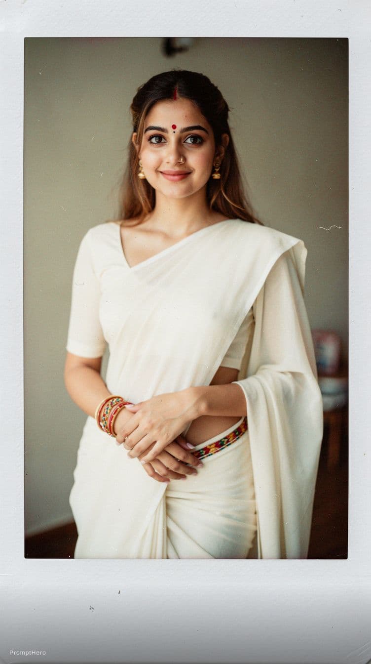 AI generated: Jennifer Connelly, biting her lip, 18-21 years old, brown hair, Indian hair style, saree,trying to r...